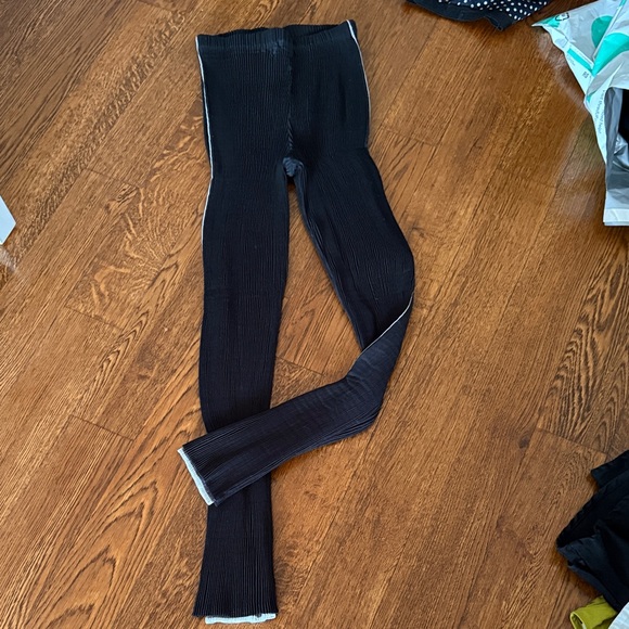 Issey Miyake Pants - Issey Miyake Black Pleated Ribbed Leggings with White Trim